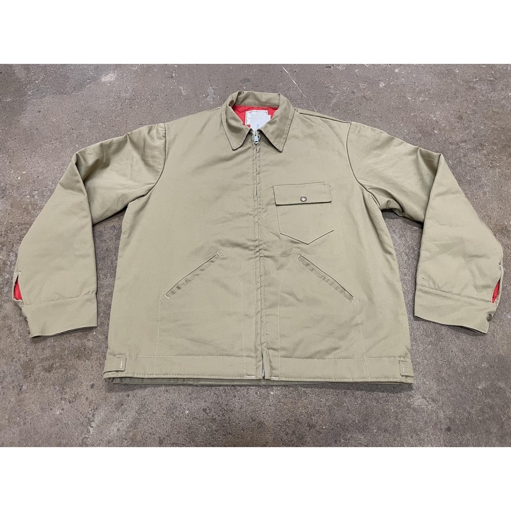 Vintage Sears Wearmaster Jacket Mens 44 Beige Canvas Quilted Lined Workwear‎ 80s